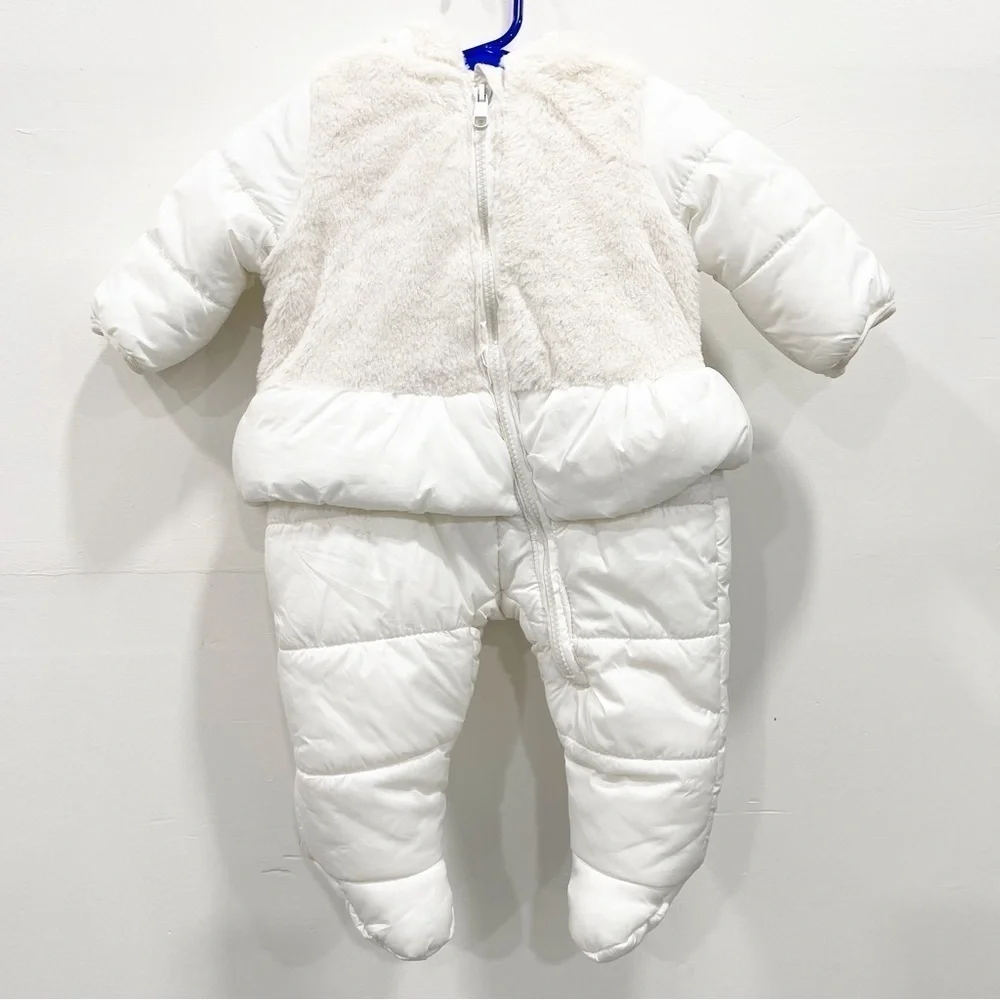 Jessica Simpson Faux Fur Peplum Puffer Hooded Snow Suit White 3/6 Months